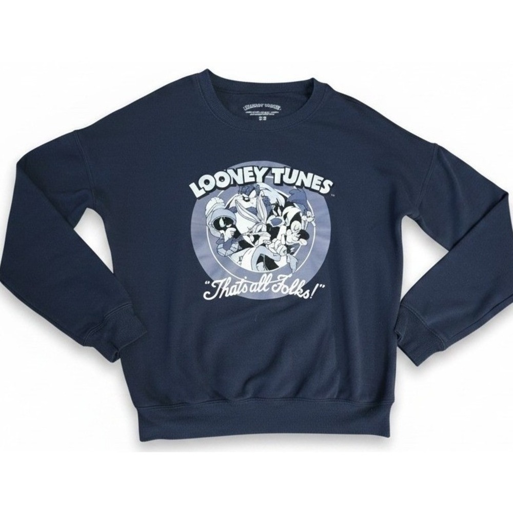 Looney Tunes Thats All Folks Sweatshirt Womens‎ XS Navy Blue Graphic Pullover
